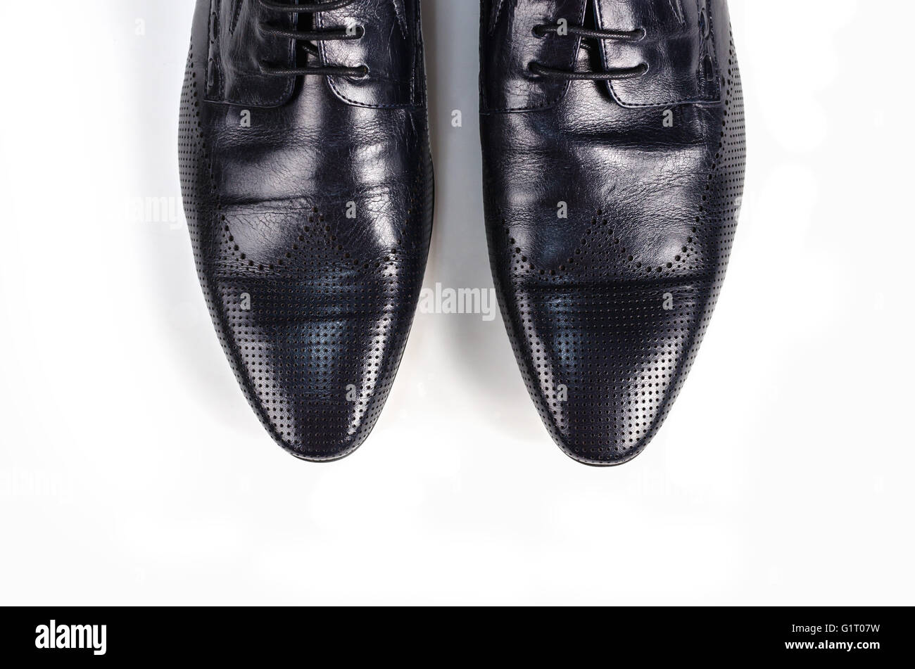 Classic black leather mens shoes with laces isolated on white ...