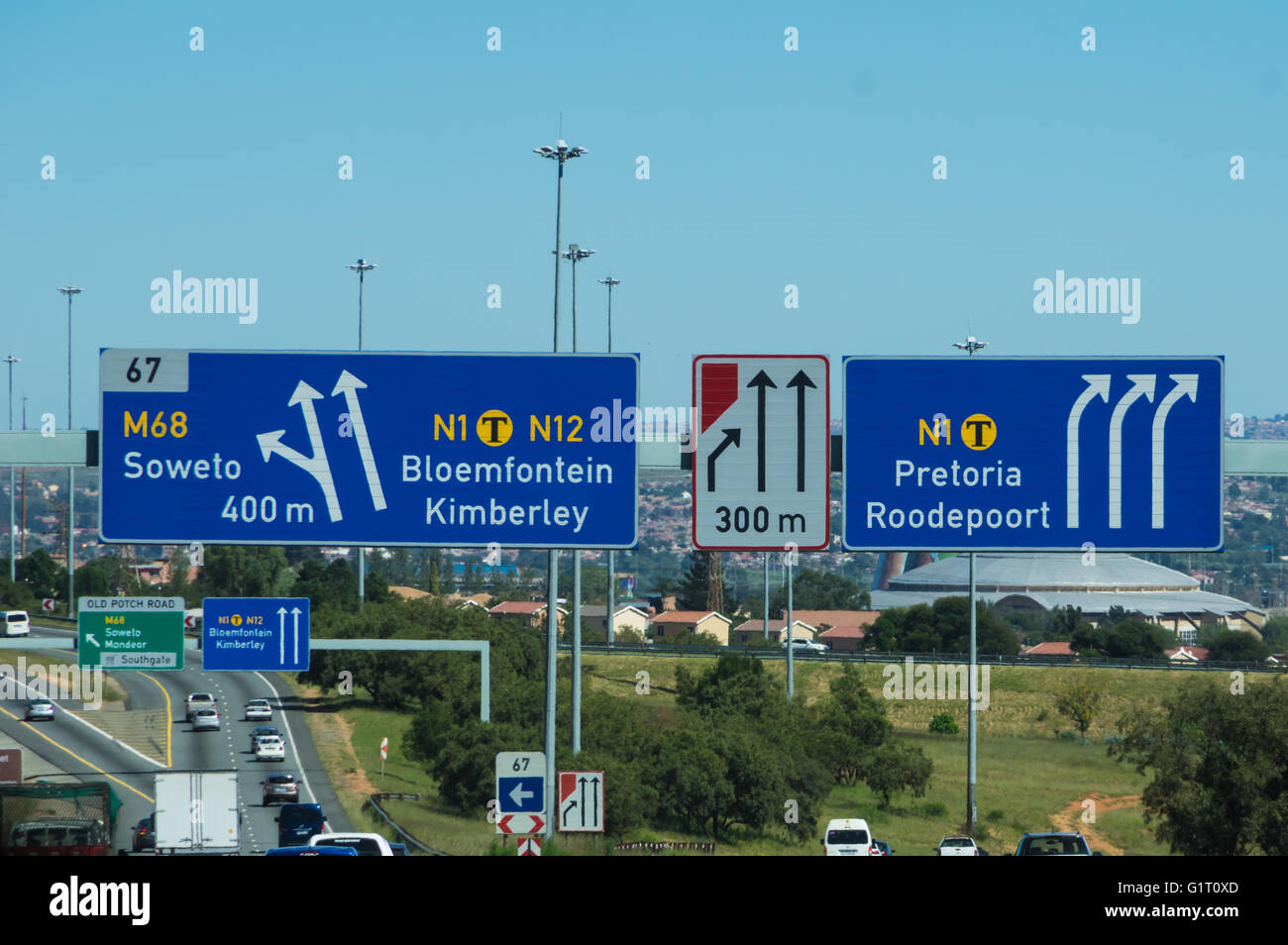 The Johannesburg Road system is modern and is a safe way to traverse the city and its surrounds Stock Photo