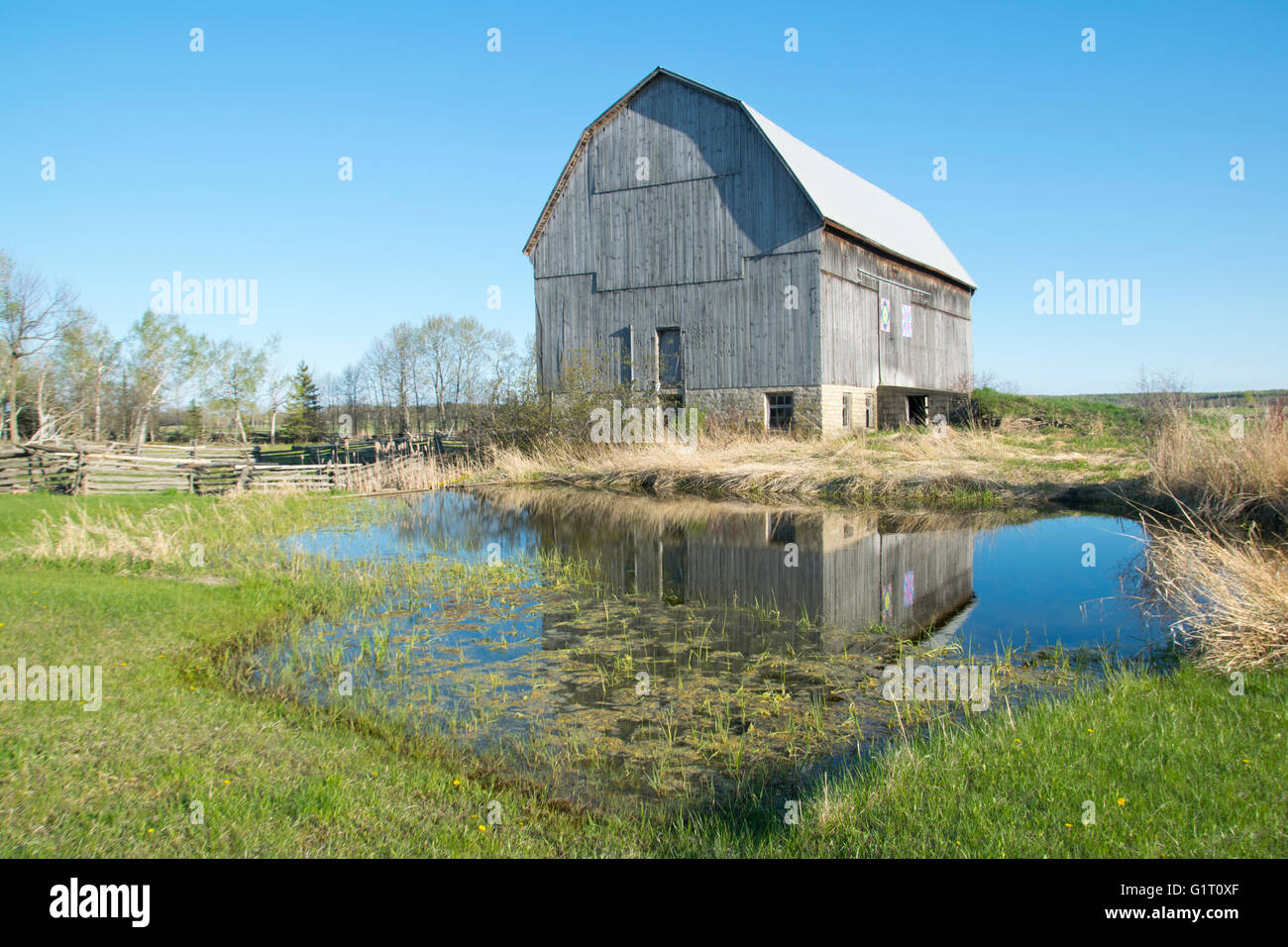 Reflections of a barn in the pond Stock Photo - Alamy