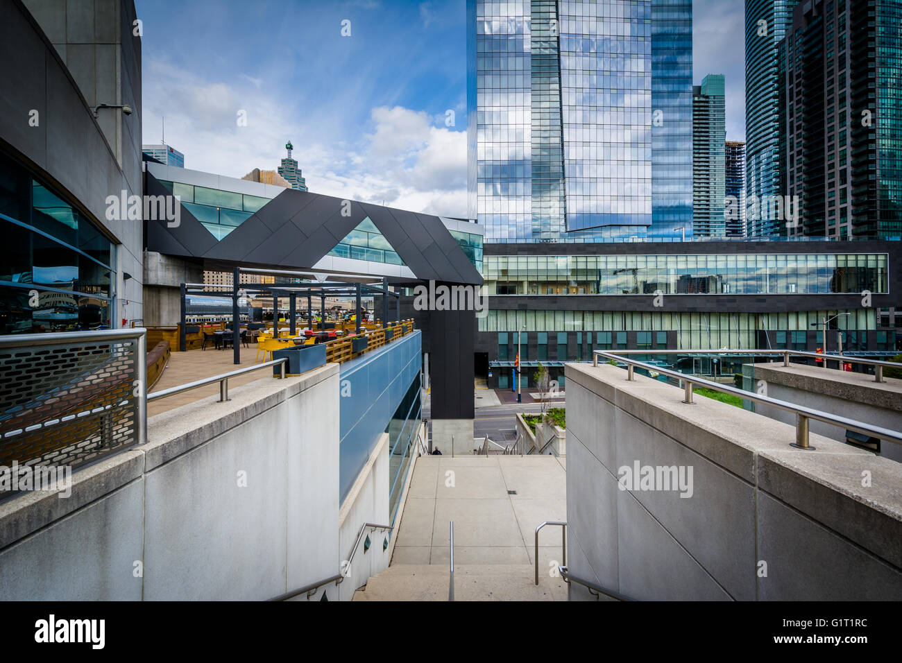 View of buildings on Simcoe Street from the Convention Centre in Toronto, Ontario. Stock Photo