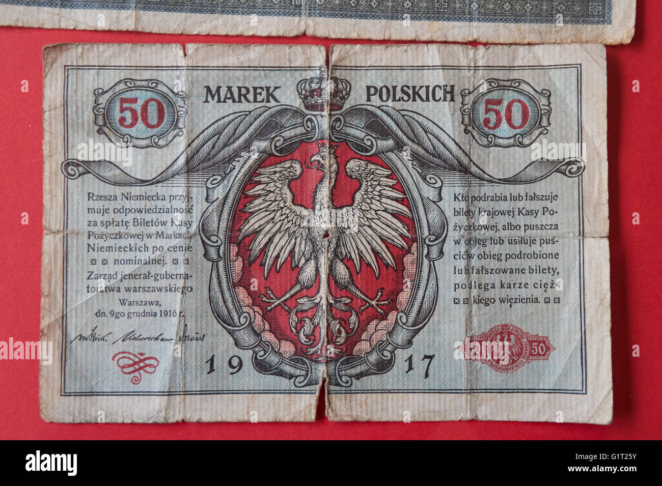 50 Polish marks banknote from 1917 in Diocesan Museum in Plock Poland Stock Photo
