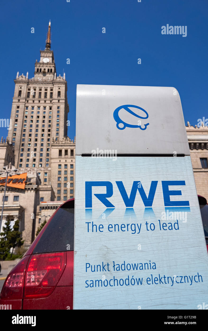 RWE electric car charging point in Warsaw, Poland Stock Photo