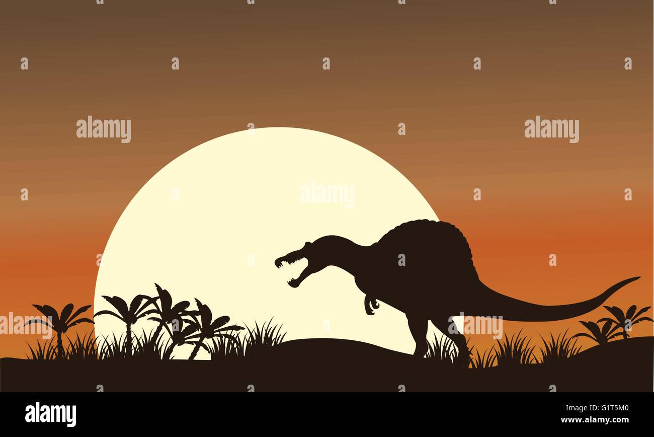Silhouette of spinosaurus and big sun Stock Vector Image & Art - Alamy