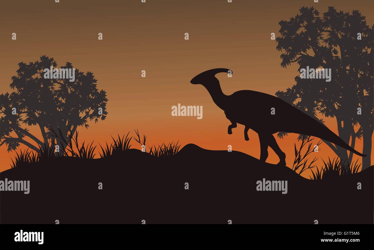 Silhouette of one parasaurolophus in hills Stock Vector Image & Art - Alamy