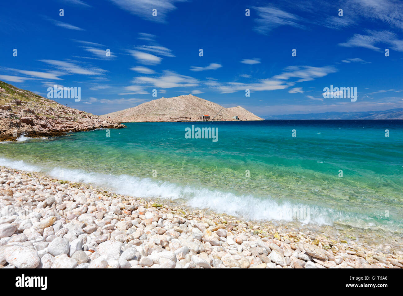 A beach in Lukovo, a small town on the Croatian coast Stock Photo