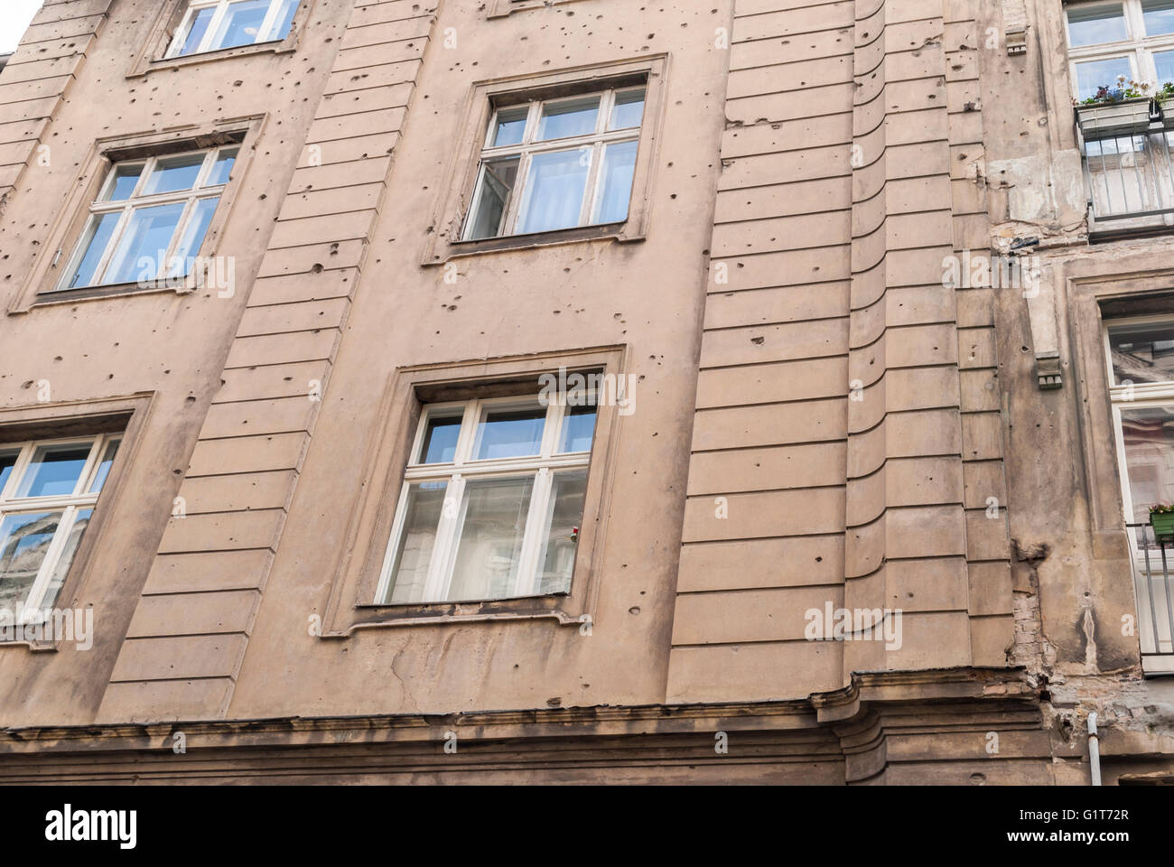 Facade with shots of Kristallnacht in the Jewish quarter of Berlin Stock Photo