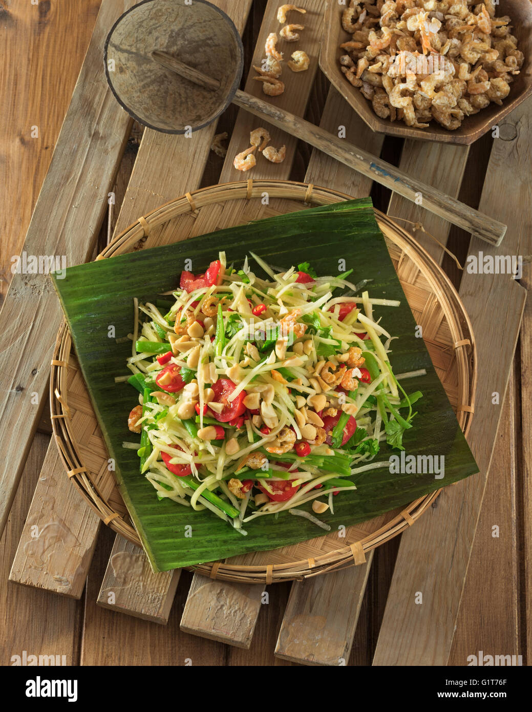 Green papaya salad Som Tam. Thailand Food Stock Photo