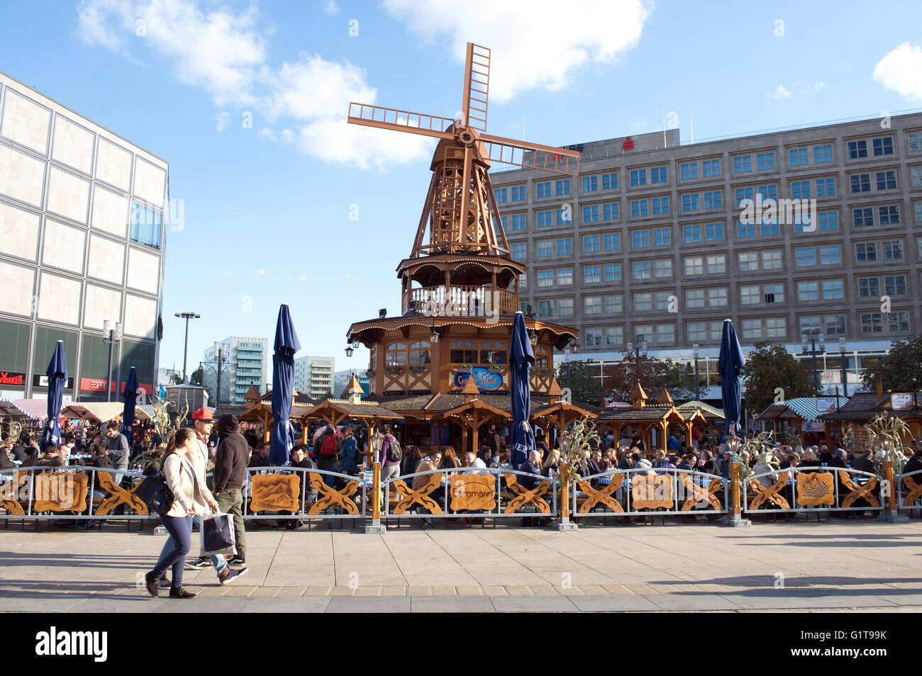 Windmill bar at Alexanderplatz. Berliner Octoberfest in Berlin, is similar to its 'big brother in Munich' running in September Stock Photo