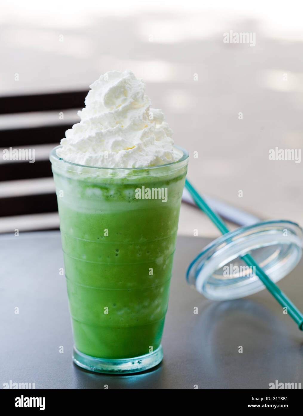 Iced matcha green tea latte, frappe Copy space Stock Photo