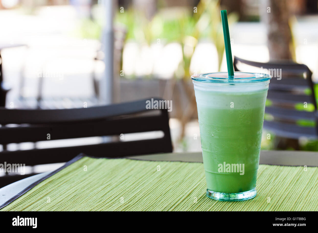 Iced matcha green tea latte, frappe Copy space Stock Photo Alamy