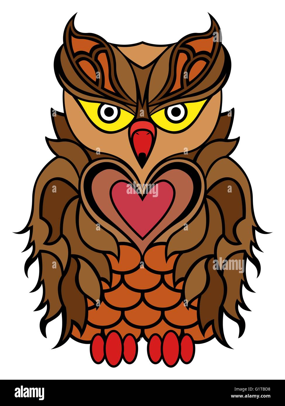Big serious owl mainly in brown colours isolated on a white background, cartoon vector illustration Stock Vector