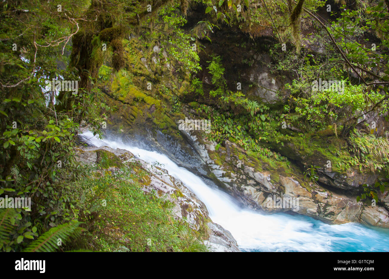 Waterfalls flowing down mountains in New Zealand Stock Photo - Alamy