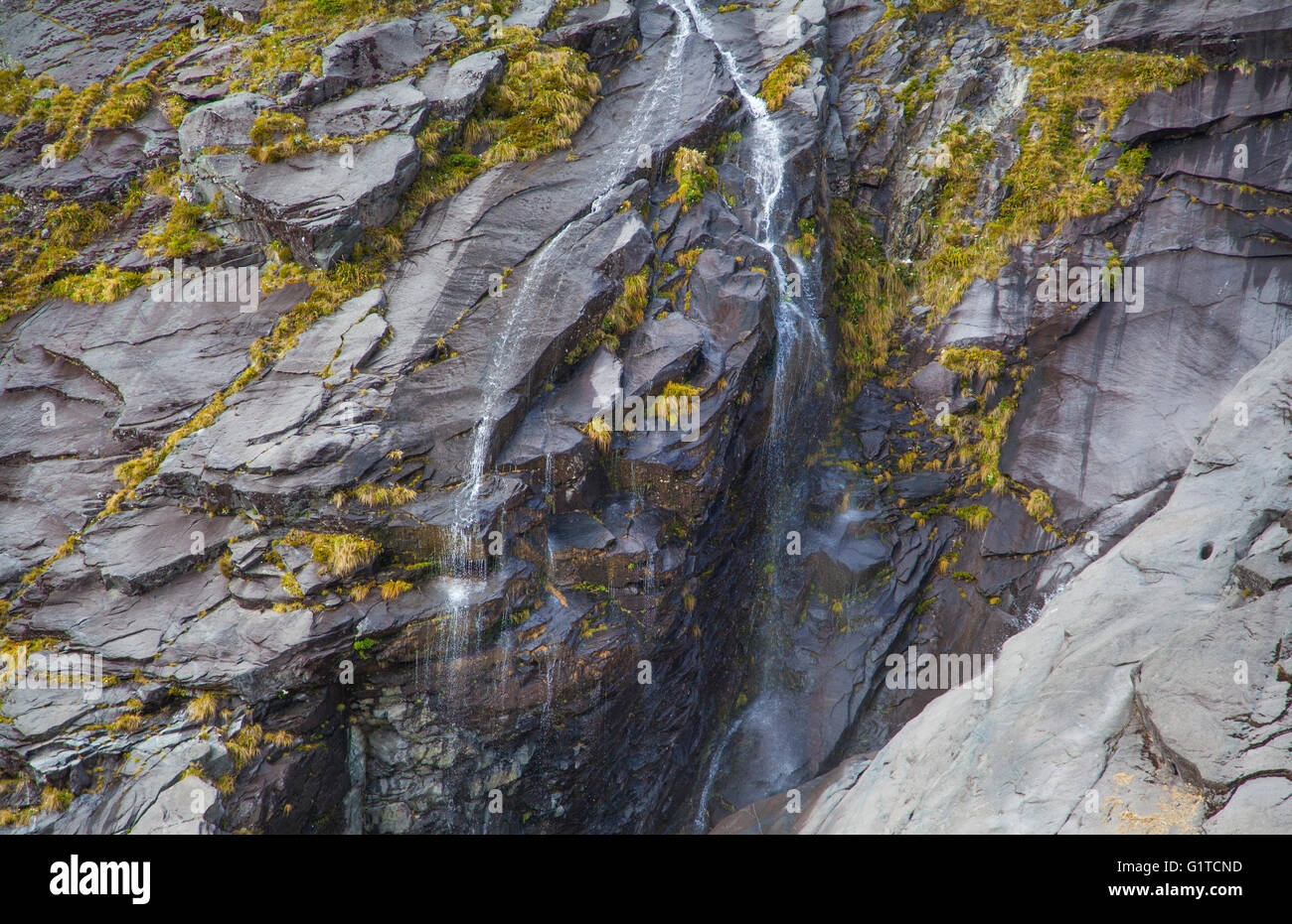 Waterfalls flowing down mountains from snowtops mountains in New ...