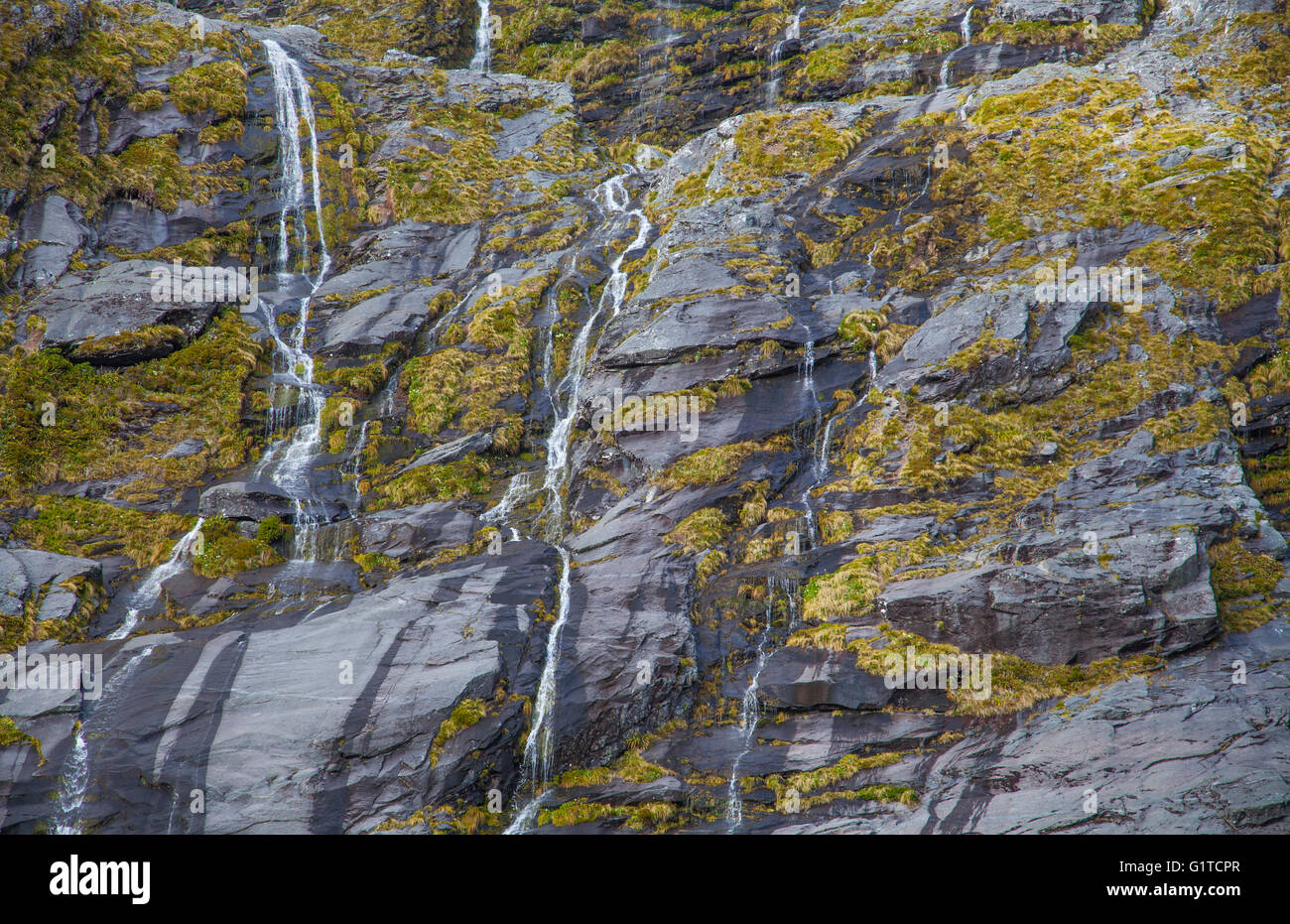 Waterfalls flowing down mountains from snowtops mountains in New ...