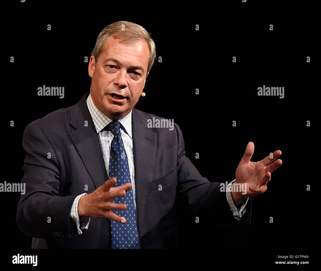Nigel Farage speaks at a debate on Europe Stock Photo