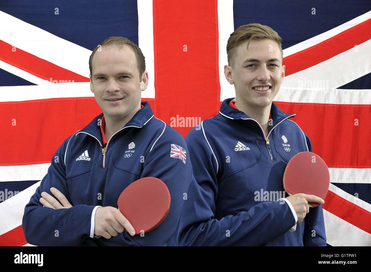 Milton Keynes, UK. 19th May, 2016. (l to r) Paul Drinkhall (Athlete) and Lian Pitchford (Athlete