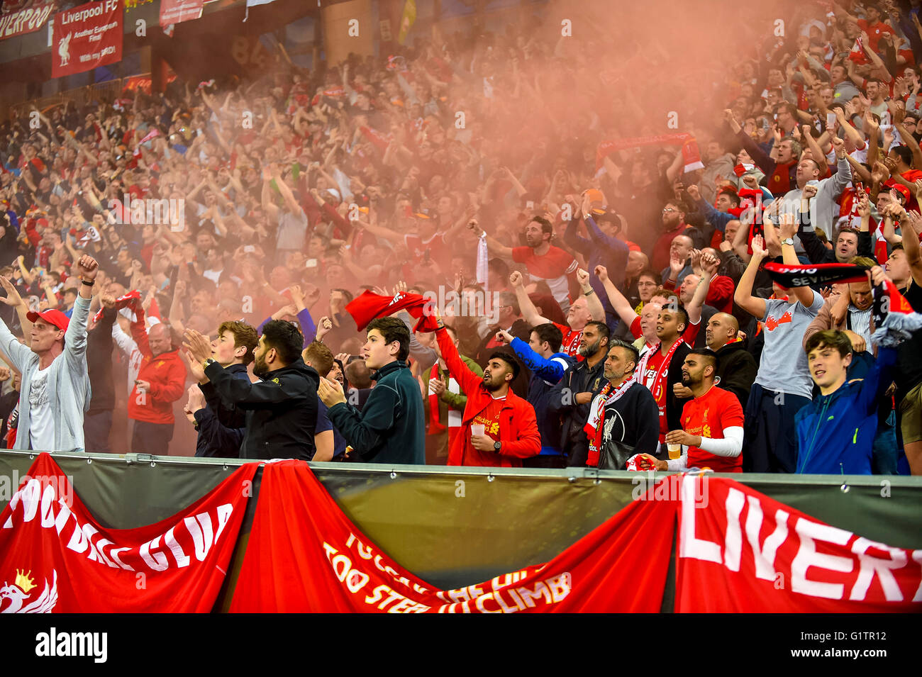 Basel, Switzerland. 18th May, 2016. Liverpool supporters during the UEFA Europa League Final between Liverpool and Sevilla at St. Jakob-Park, Basel, Switzerland on 18 May 2016. Credit:  Daimages Photo Agency/Alamy Live News Stock Photo