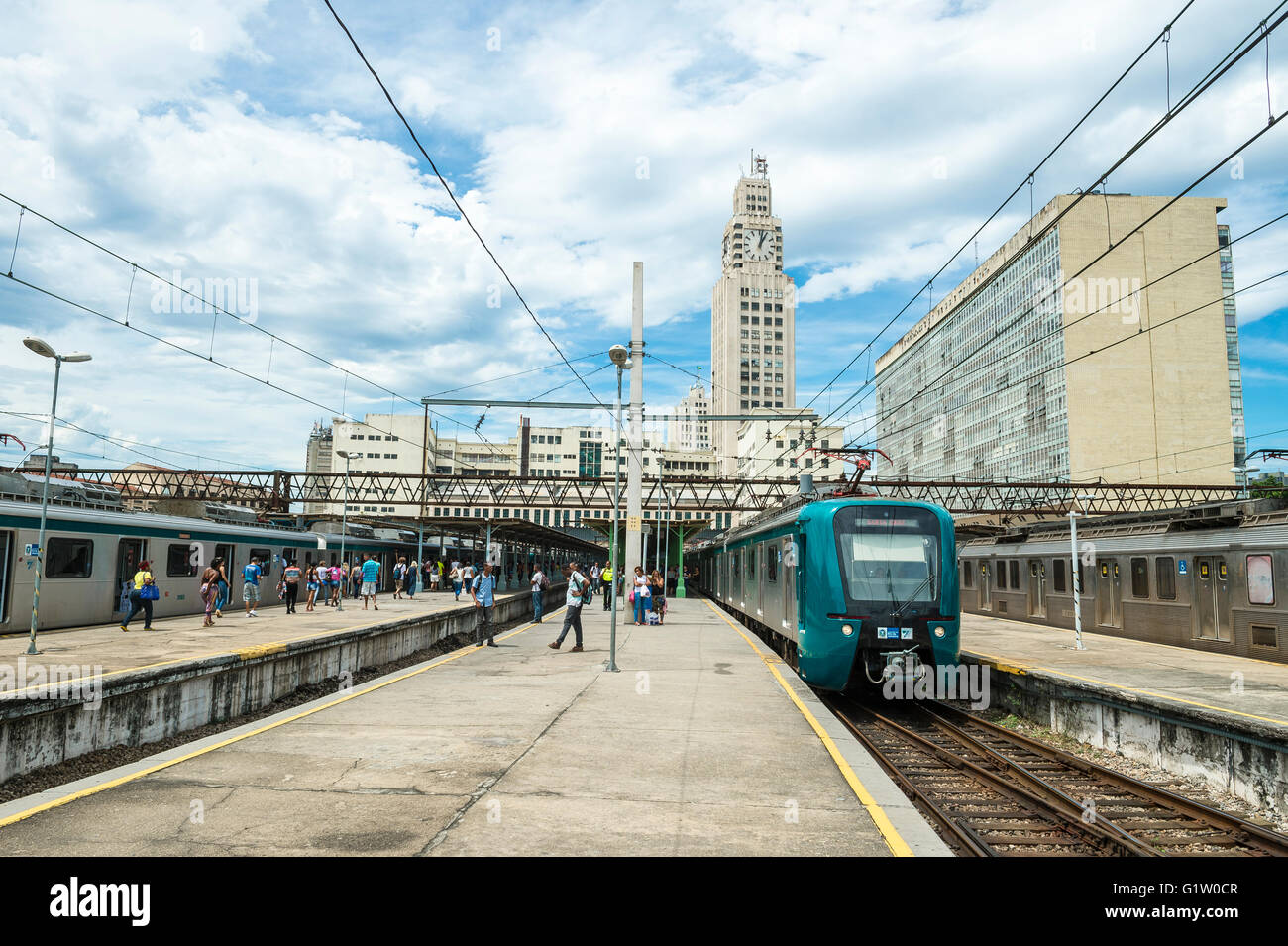 RIO DE JANEIRO - MARCH 4, 2016: SuperVia trains at Central do Brasil station will transport spectators to Olympic events. Stock Photo