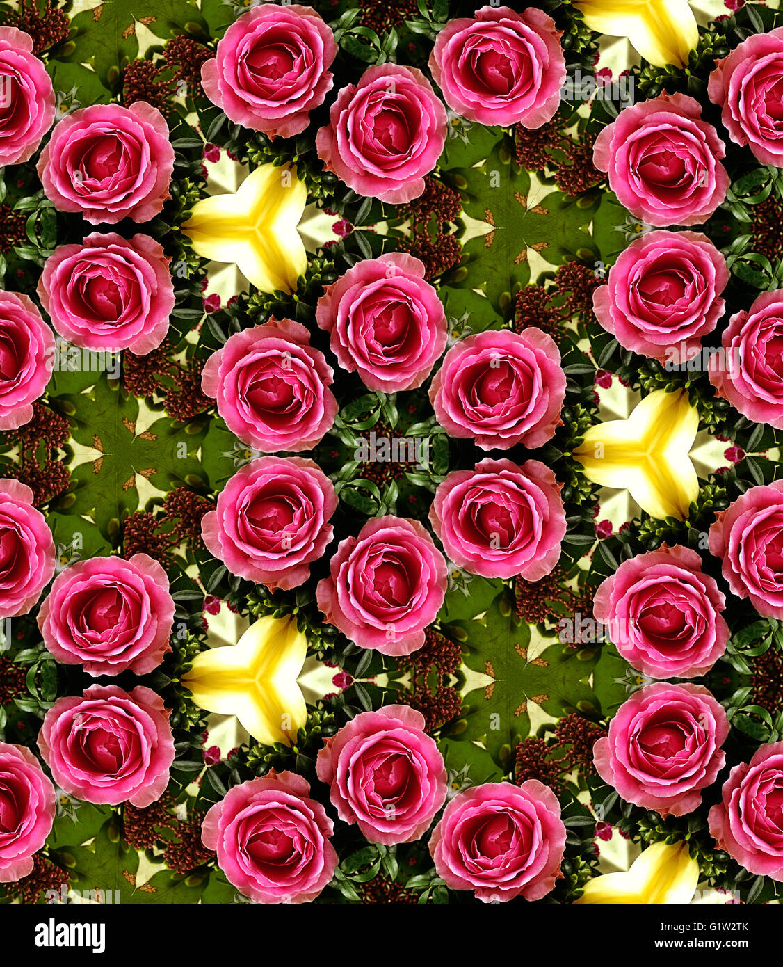HD seamless texture, crown of pink roses with kaleidoscopic effect Stock Photo