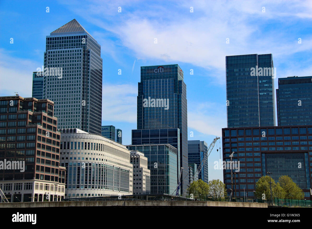 Canary Wharf London Skyline HSBC CITI Bank Modern offices Stock Photo