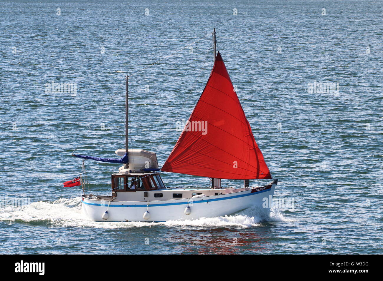 Kilmory, a Miller Fifer ketch, was part of the welcoming flotilla for the arrival of the TS Queen Mary back to the Clyde. Stock Photo