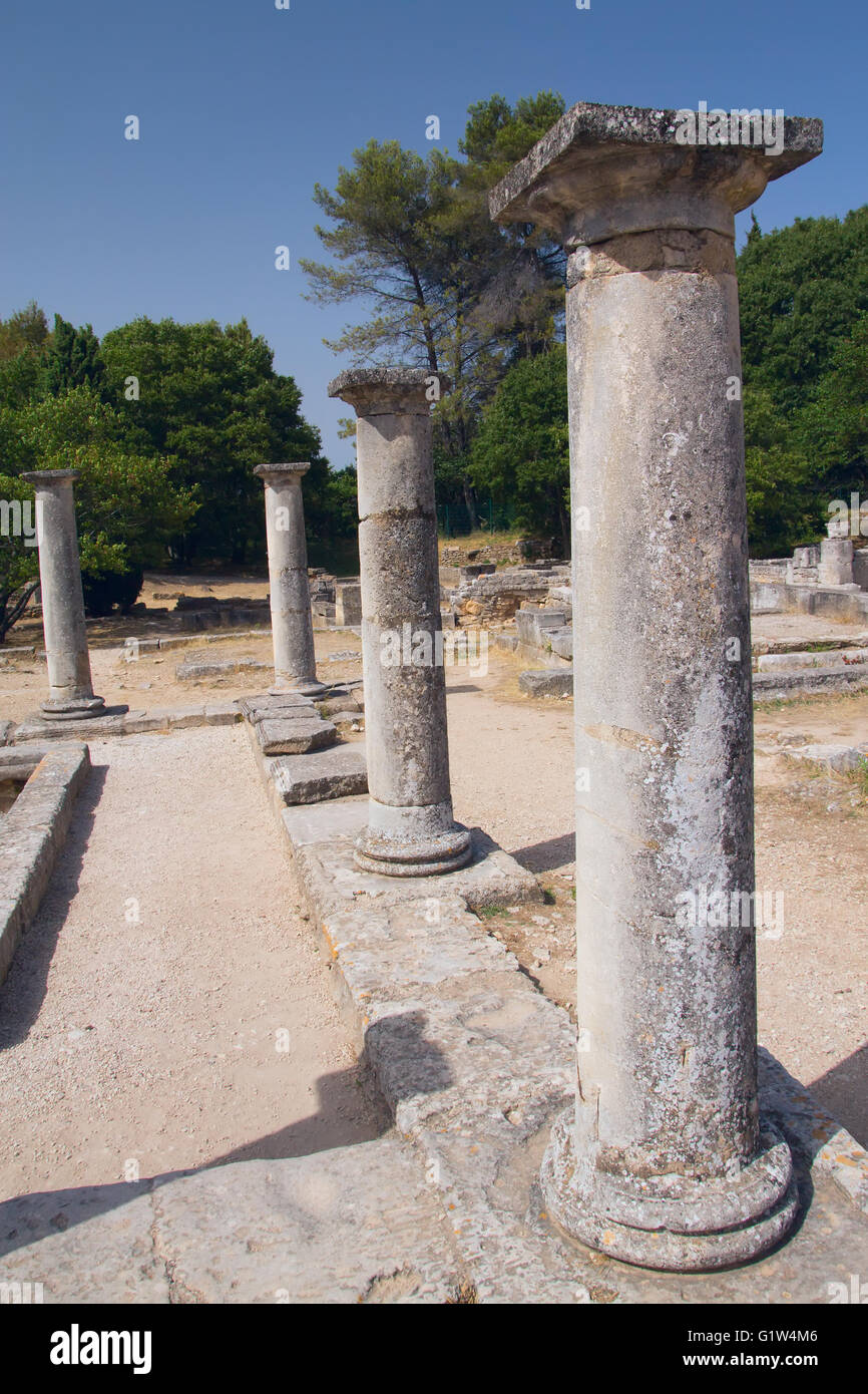 Roman pillars in the Glanum near of Saint-Rémy-de-Provence. France. Stock Photo