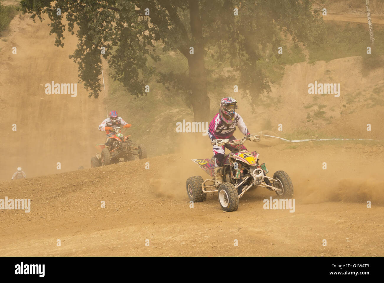 Two Riders In A Quad Motorbike Race Stock Photo Alamy