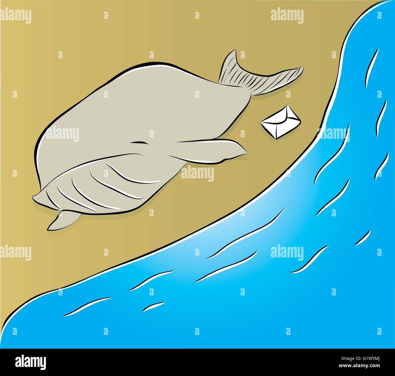 vector illustration of a dead whale on the beach Stock Vector