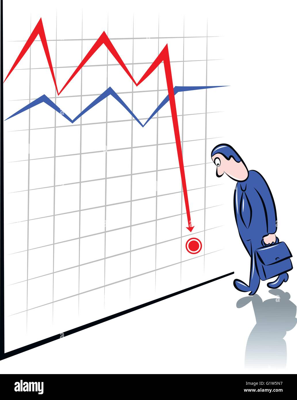 vector illustration of a businessman standing in front of chart that pointing where he is Stock Vector