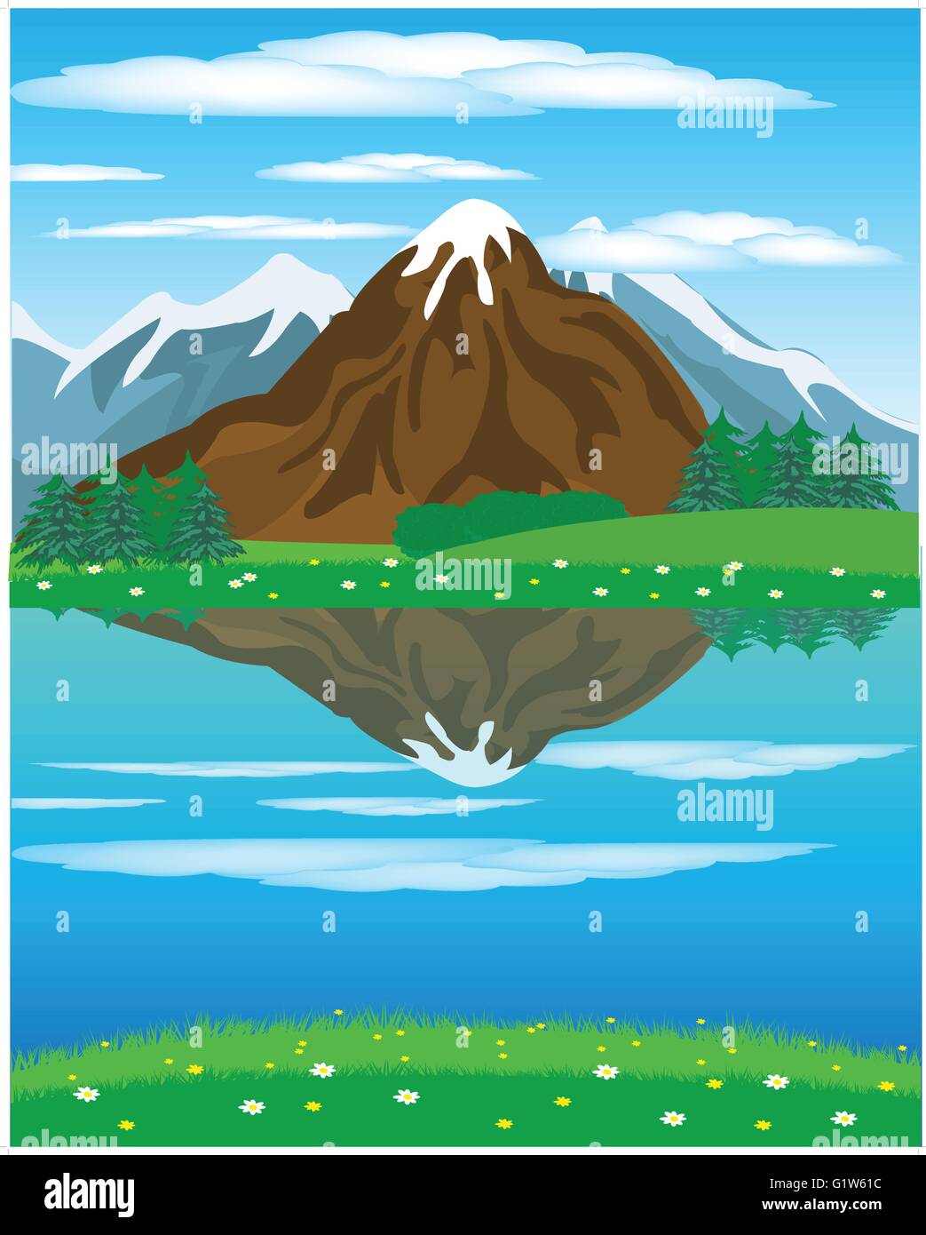 Illustration of the year landscape with mountain and river Stock Vector ...