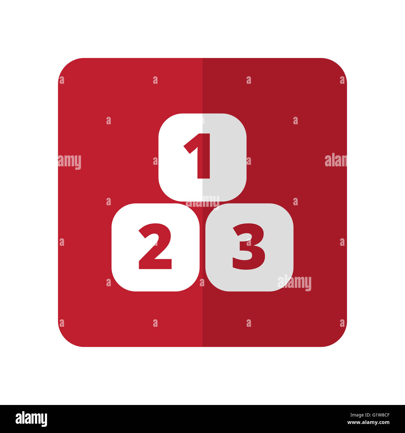 White 123 Blocks flat icon on red rounded square on white Stock Photo