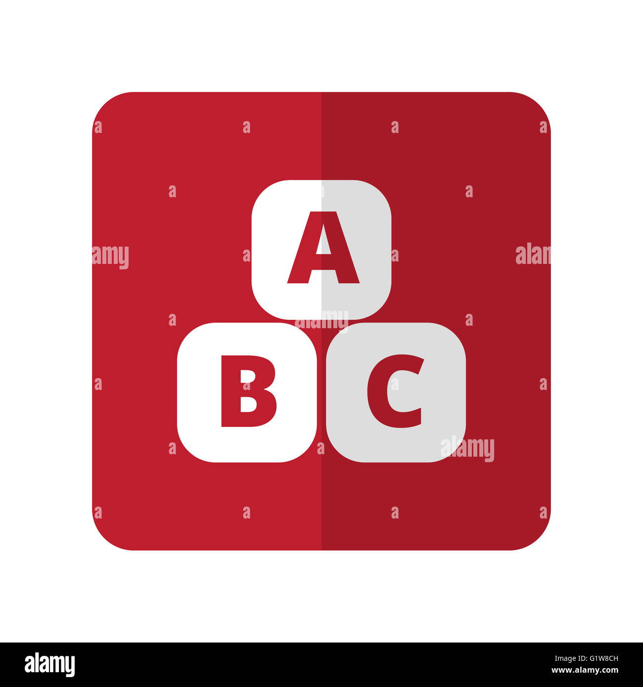 White Abc Blocks flat icon on red rounded square on white Stock Photo