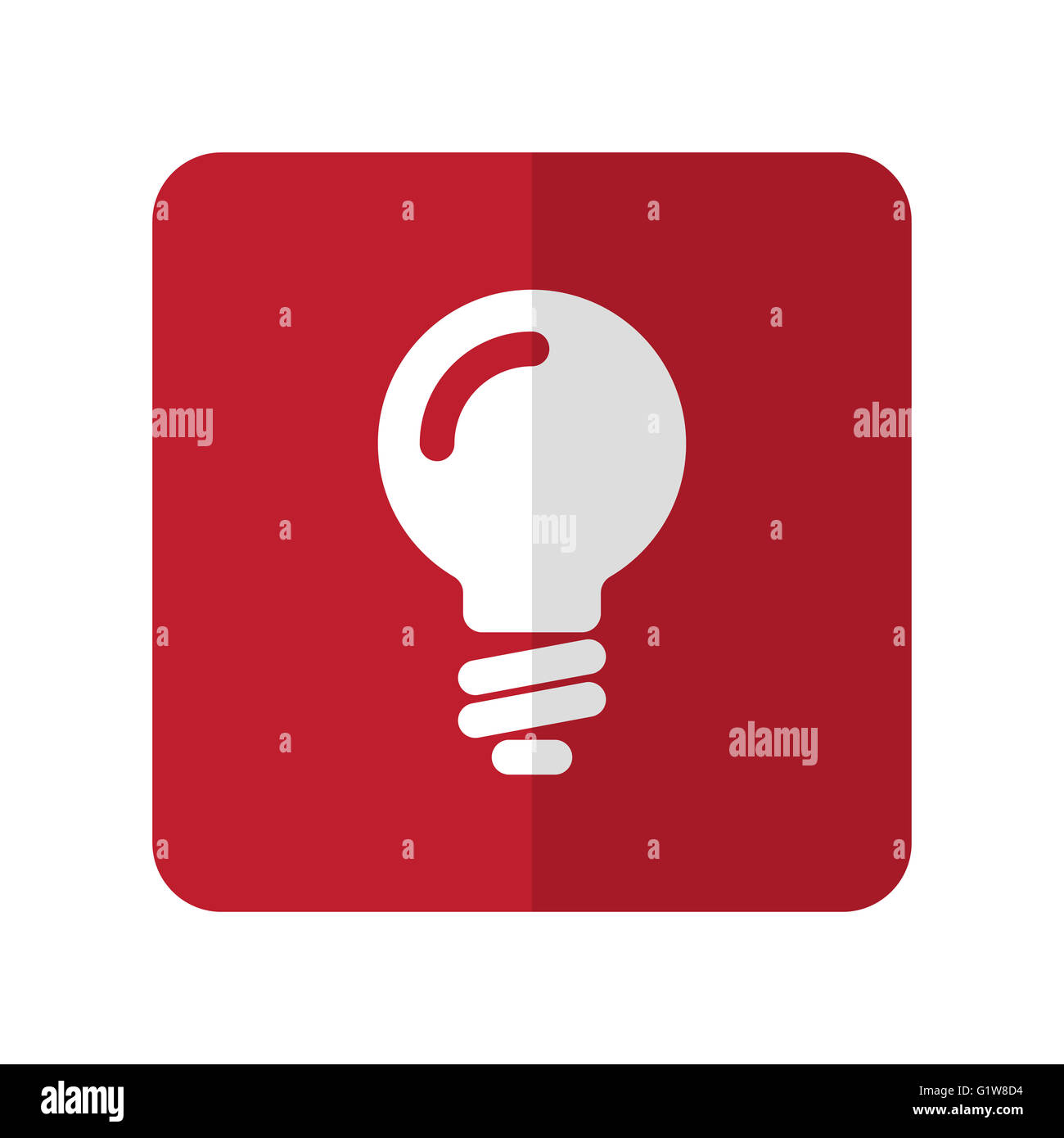 White Light Bulb flat icon on red rounded square on white Stock Photo