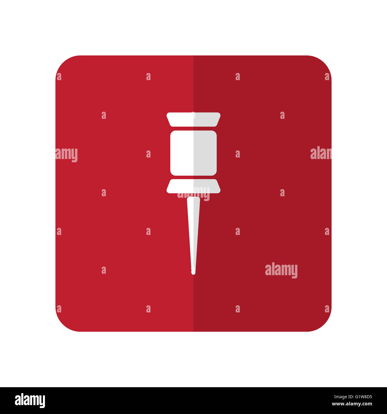 White Pushpin flat icon on red rounded square on white Stock Photo