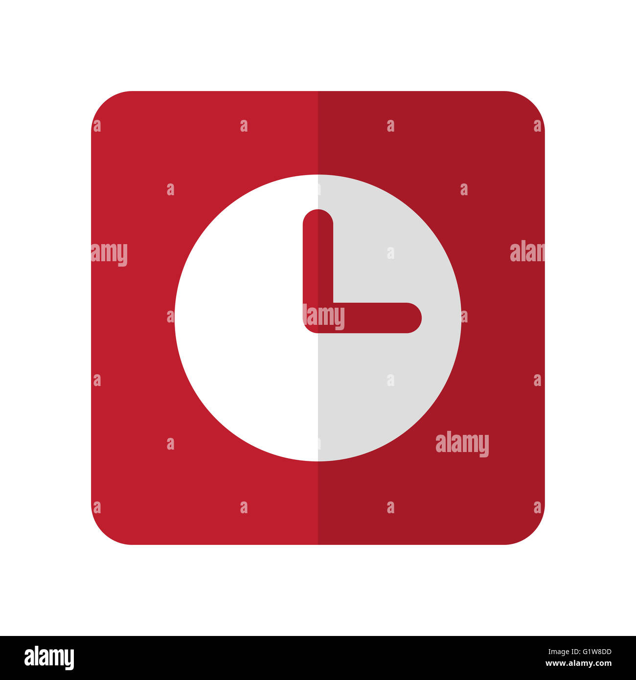 White Clock flat icon on red rounded square on white Stock Photo