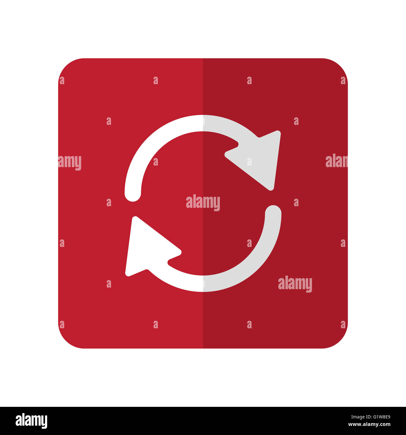 White Refresh flat icon on red rounded square on white Stock Photo