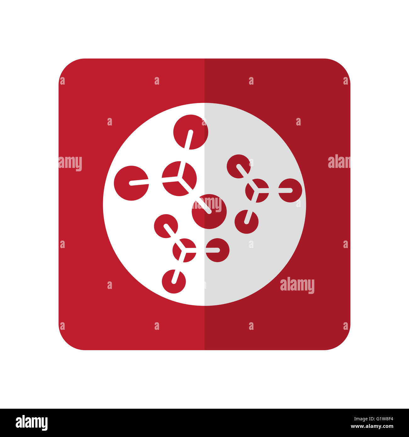 White Molecules flat icon on red rounded square on white Stock Photo