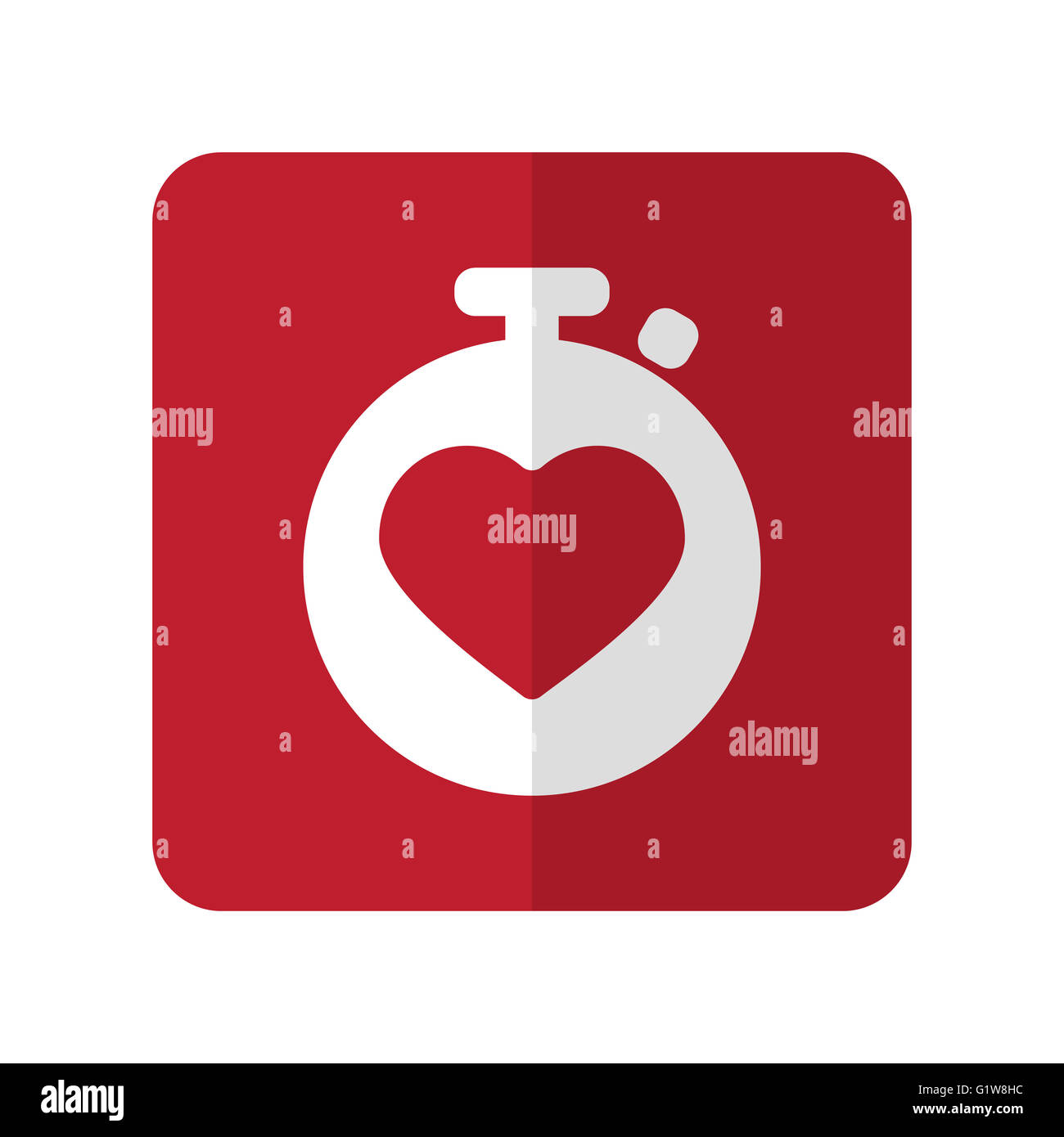 White Heart Rate Monitor flat icon on red rounded square on white Stock Photo