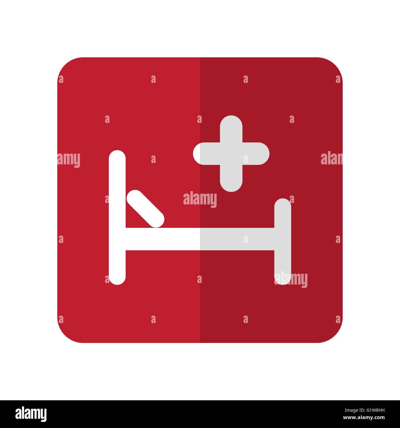 White Hospital Bed flat icon on red rounded square on white Stock Photo