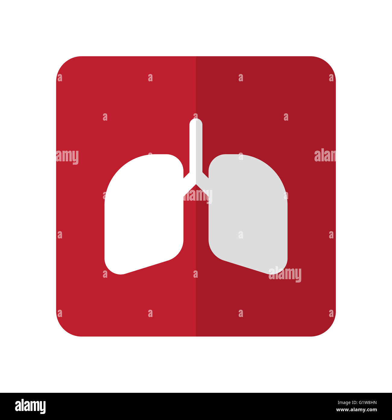 White Lungs flat icon on red rounded square on white Stock Photo