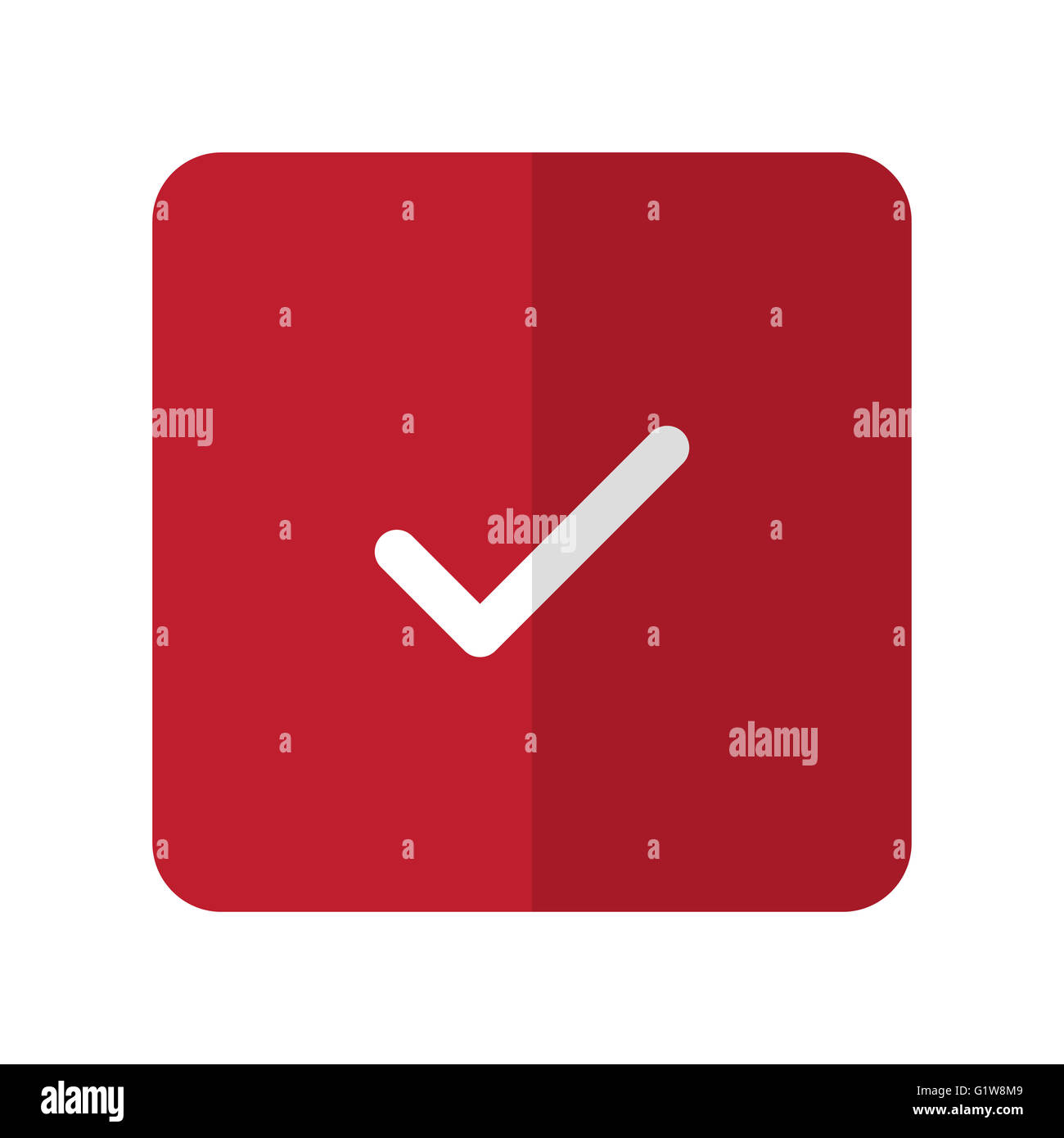 White Confirm flat icon on red rounded square on white Stock Photo - Alamy