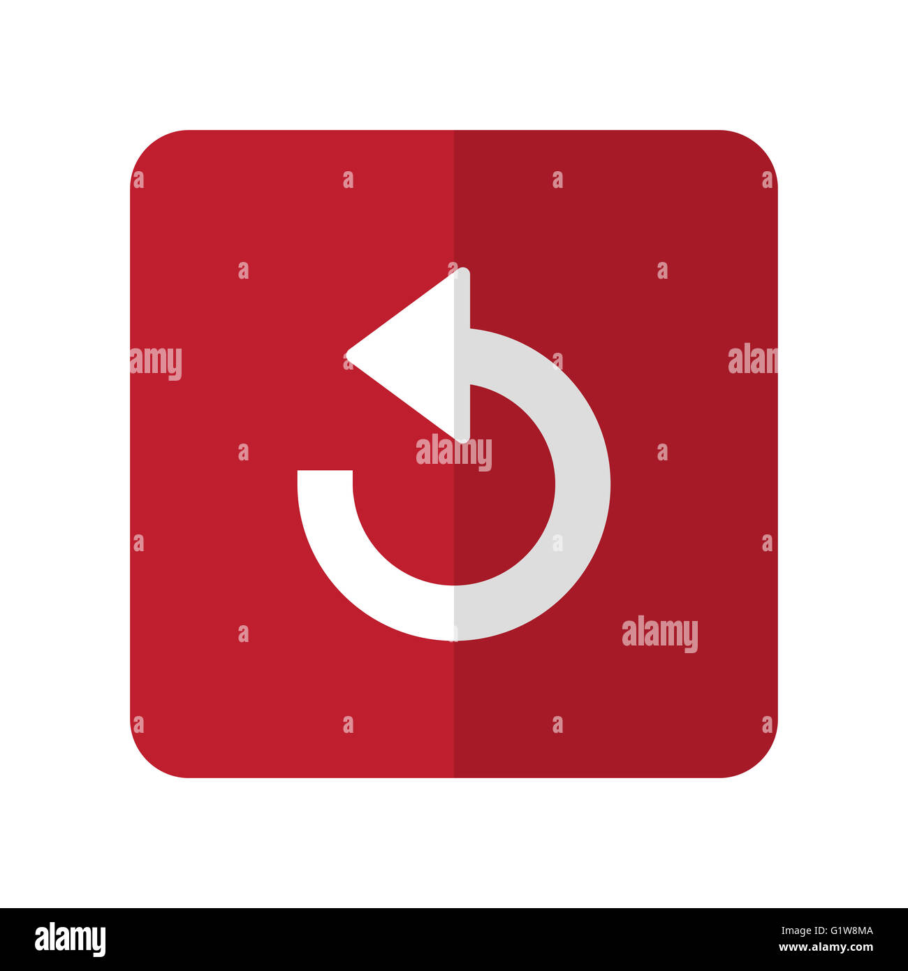 White Undo flat icon on red rounded square on white Stock Photo