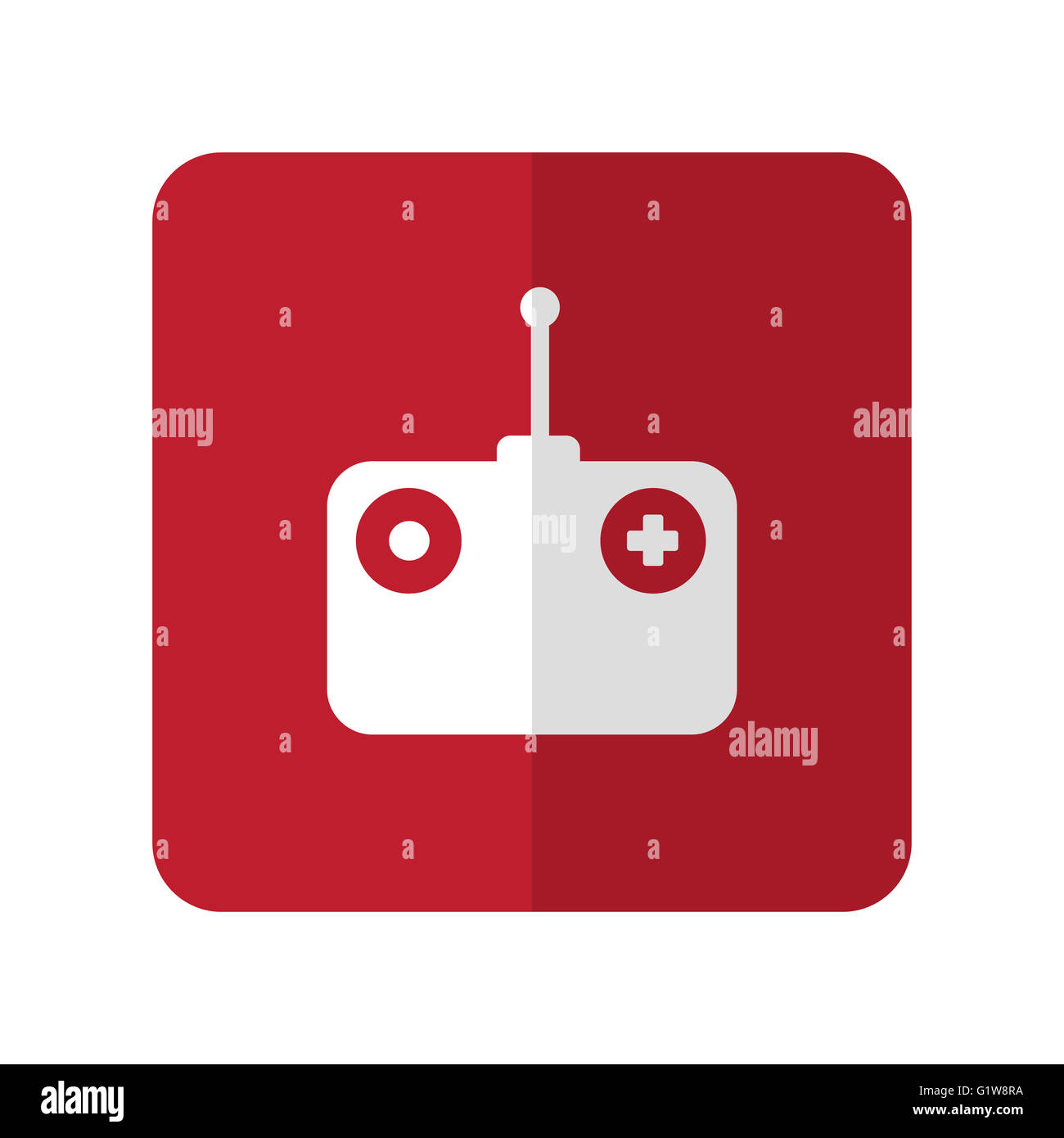 White Radio Control flat icon on red rounded square on white Stock Photo