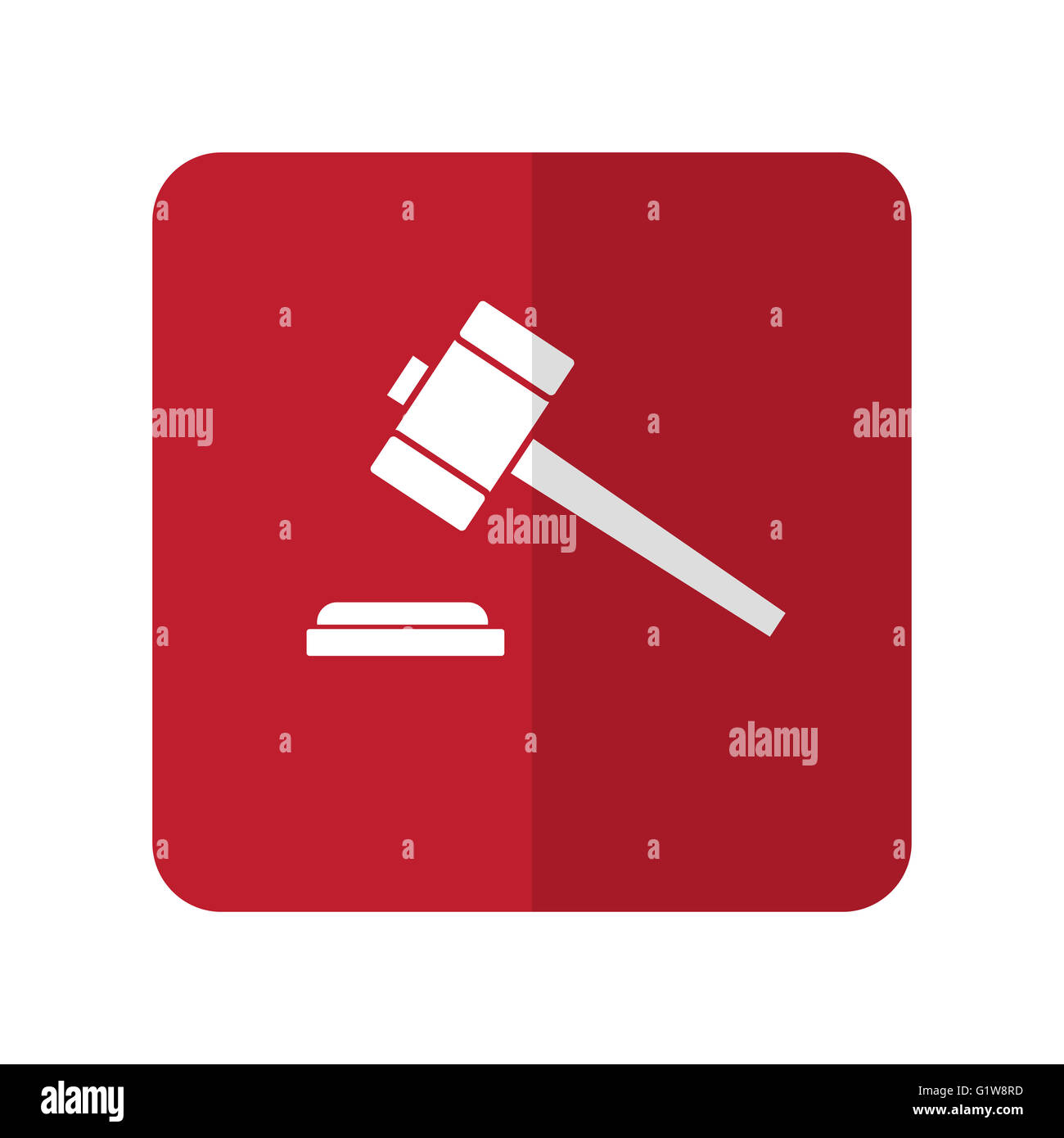 White Law Gavel flat icon on red rounded square on white Stock Photo ...