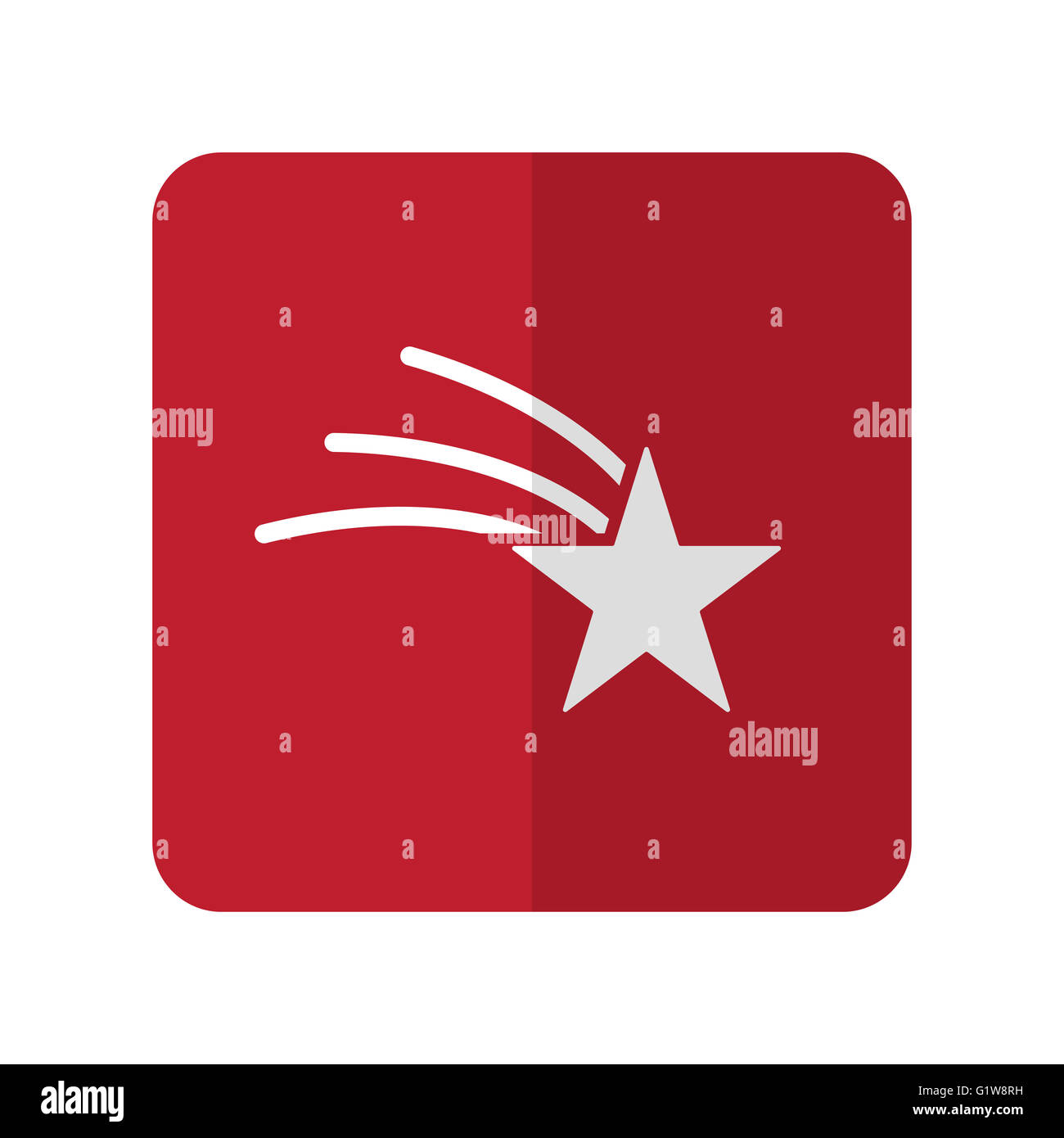 White Shooting Star flat icon on red rounded square on white Stock Photo