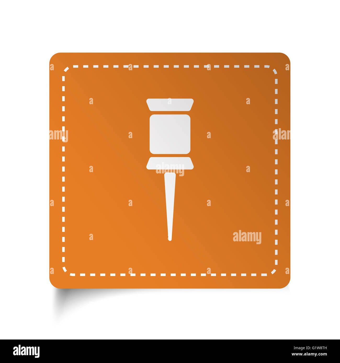 White flat Pushpin icon on orange sticker Stock Photo