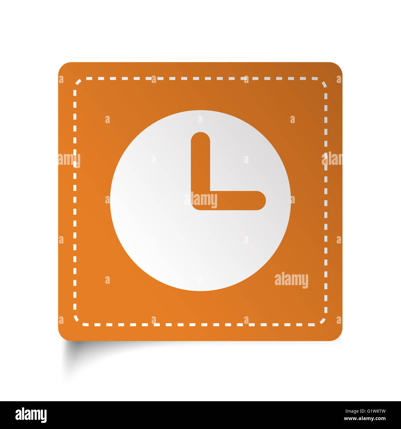 White flat Clock icon on orange sticker Stock Photo