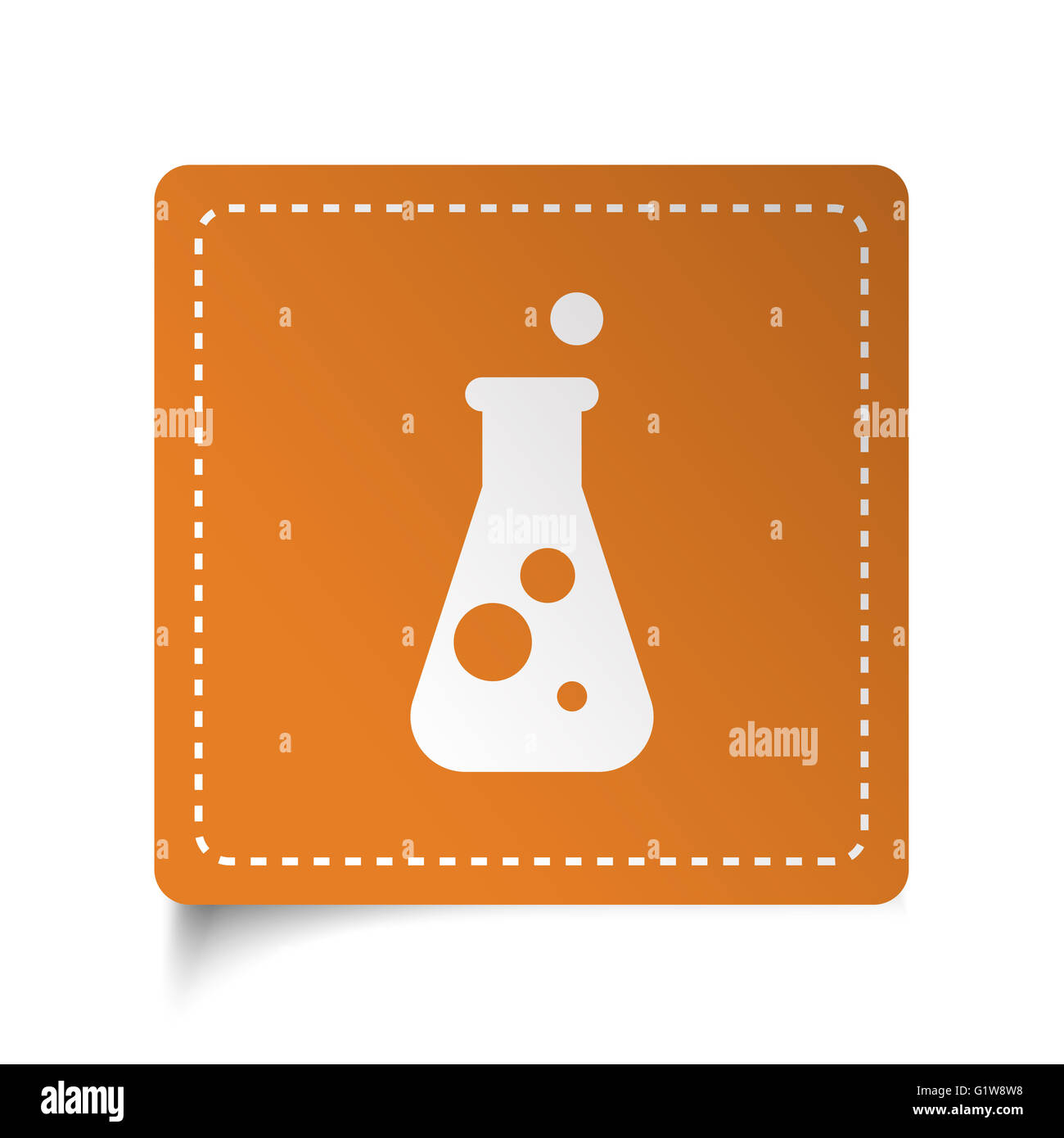 White flat Conical Flask icon on orange sticker Stock Photo
