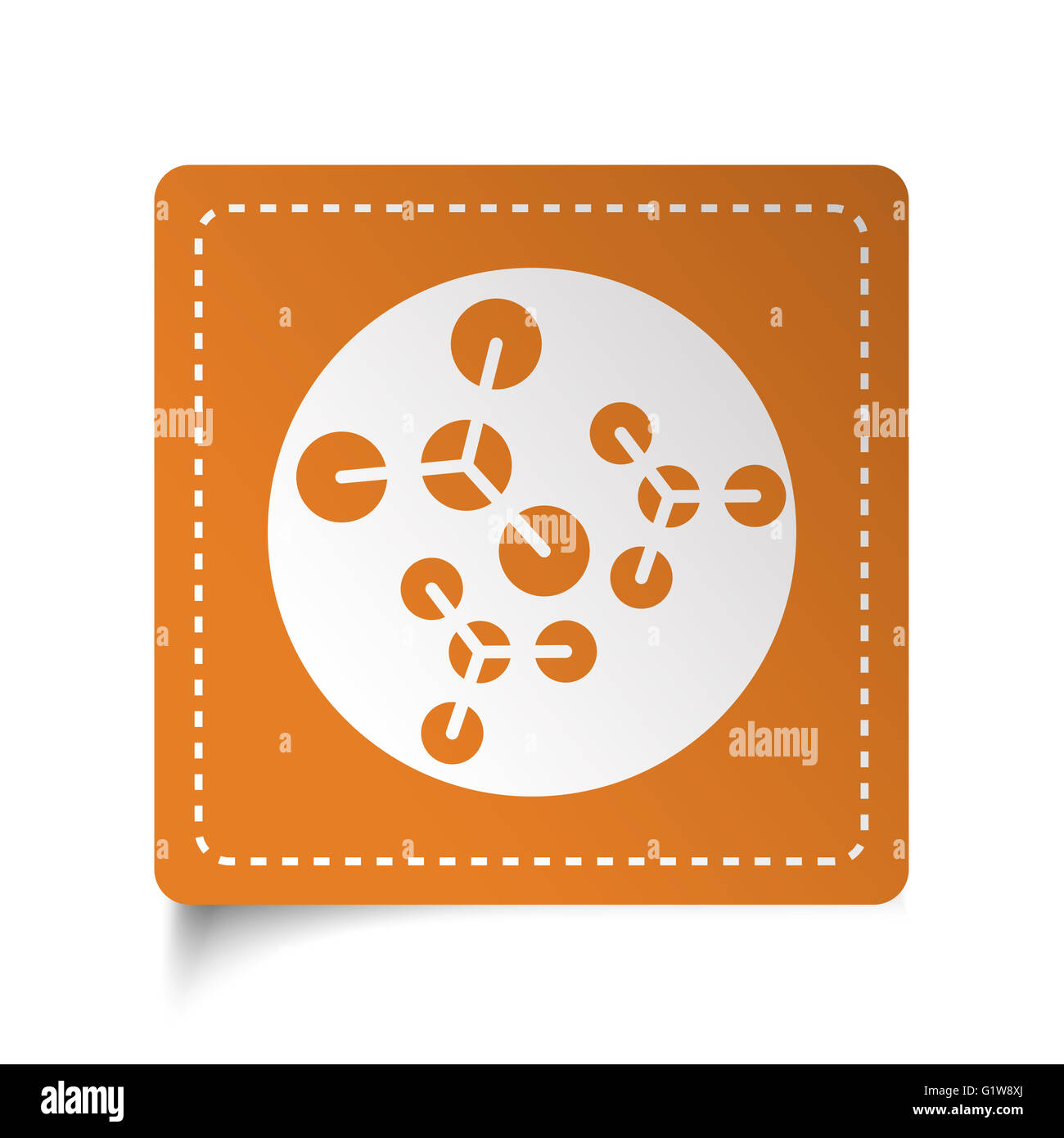 White flat Molecules icon on orange sticker Stock Photo