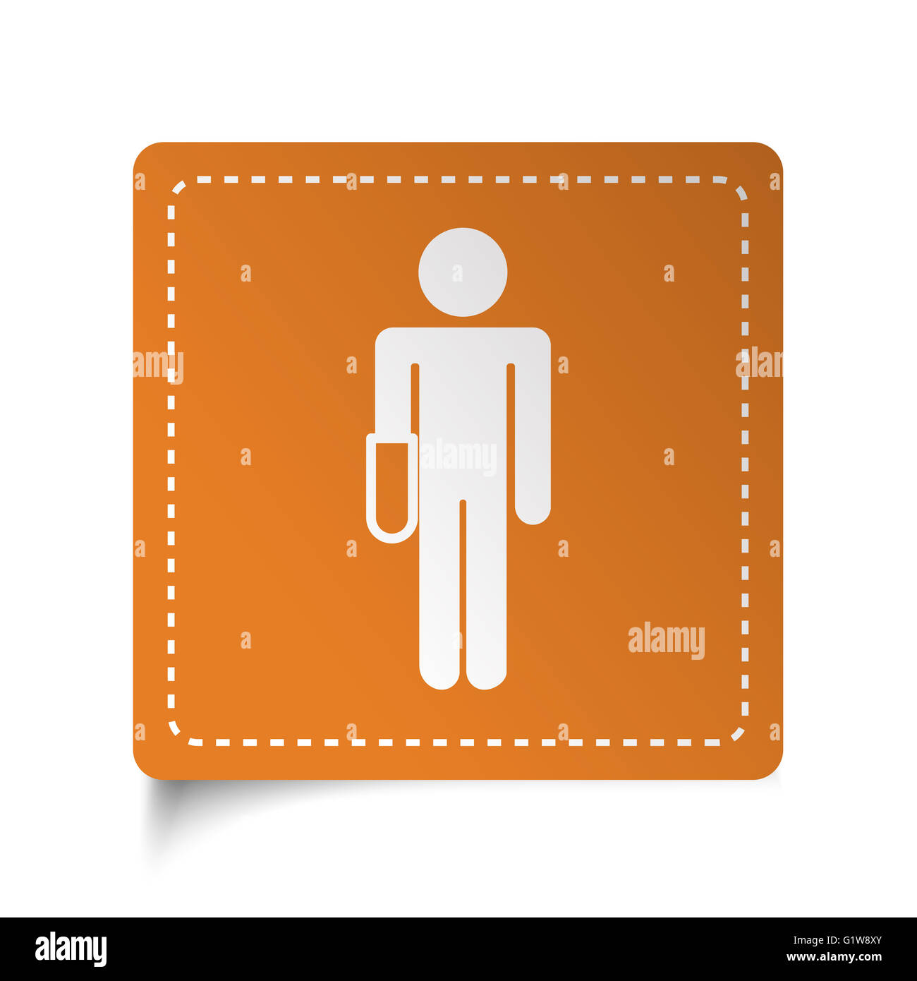 White flat Hand icon on orange sticker Stock Photo